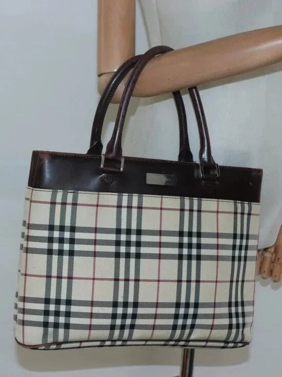 BURBERRY Nova Check Hand Bag Nylon Beige Silver Auth 120399 - Picture 14 of 16